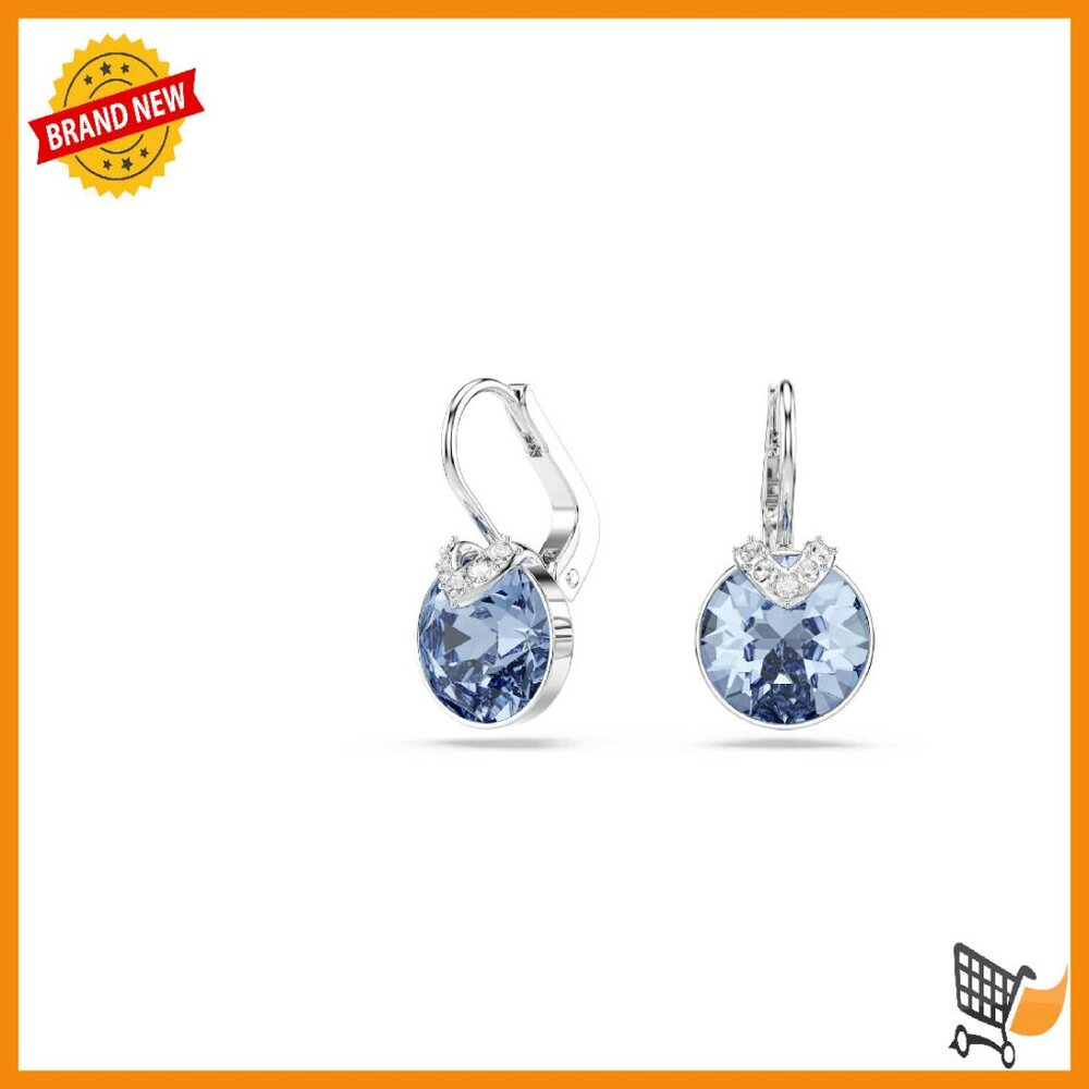 Round Crystal Drop Earrings, Rhodium Finish, Lever Back